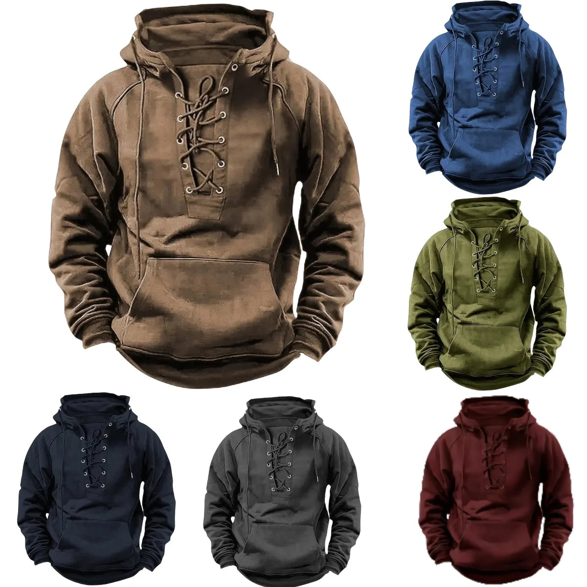 Léon™ – Sweat à capuche outdoor rétro à lacets, conçu pour l’automne et l’hiver