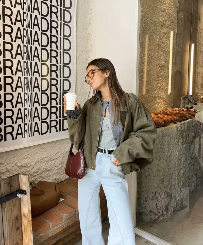 Inès™ – Veste bomber effet suédine oversize