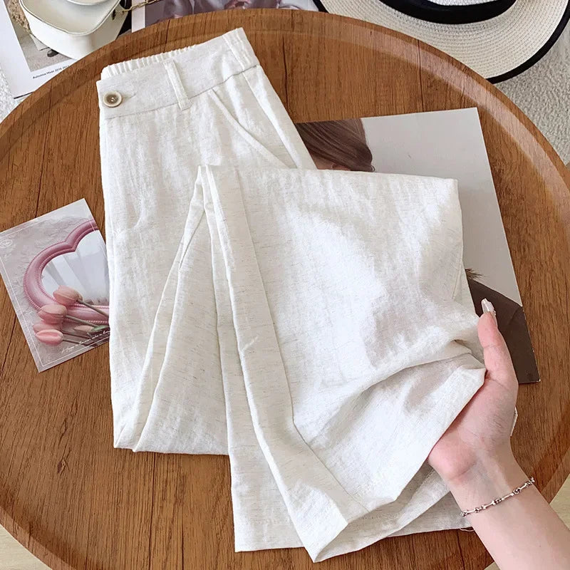 🌿 Laura™ – Pantalon Large Lin Coton Femme Été – Taille Haute