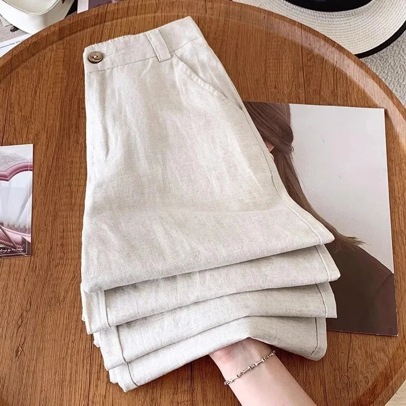 🌿 Laura™ – Pantalon Large Lin Coton Femme Été – Taille Haute
