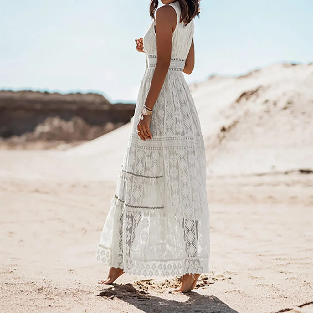 Robe Longue Bohème Solène – Dentelle, Soleil & Liberté