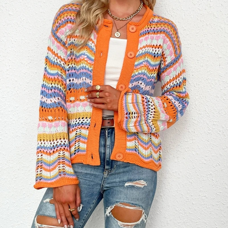 Solène™ – Cardigan bohème tricoté main