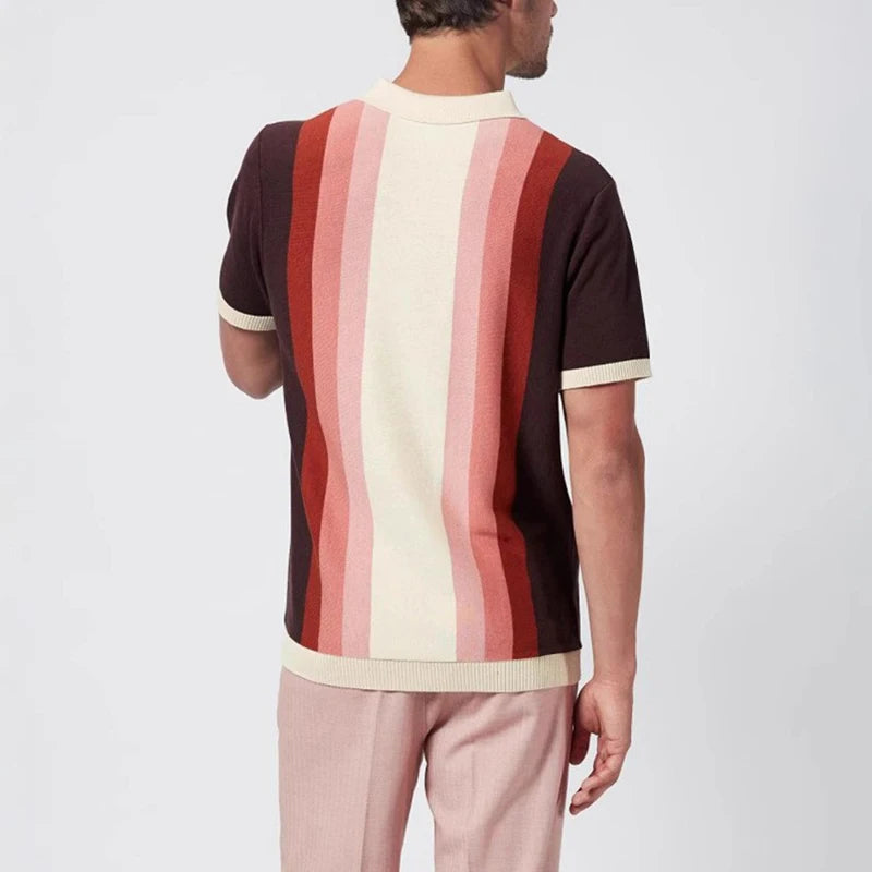 Marceau™ – Polo Patchwork Tricoté à Rayures Verticales